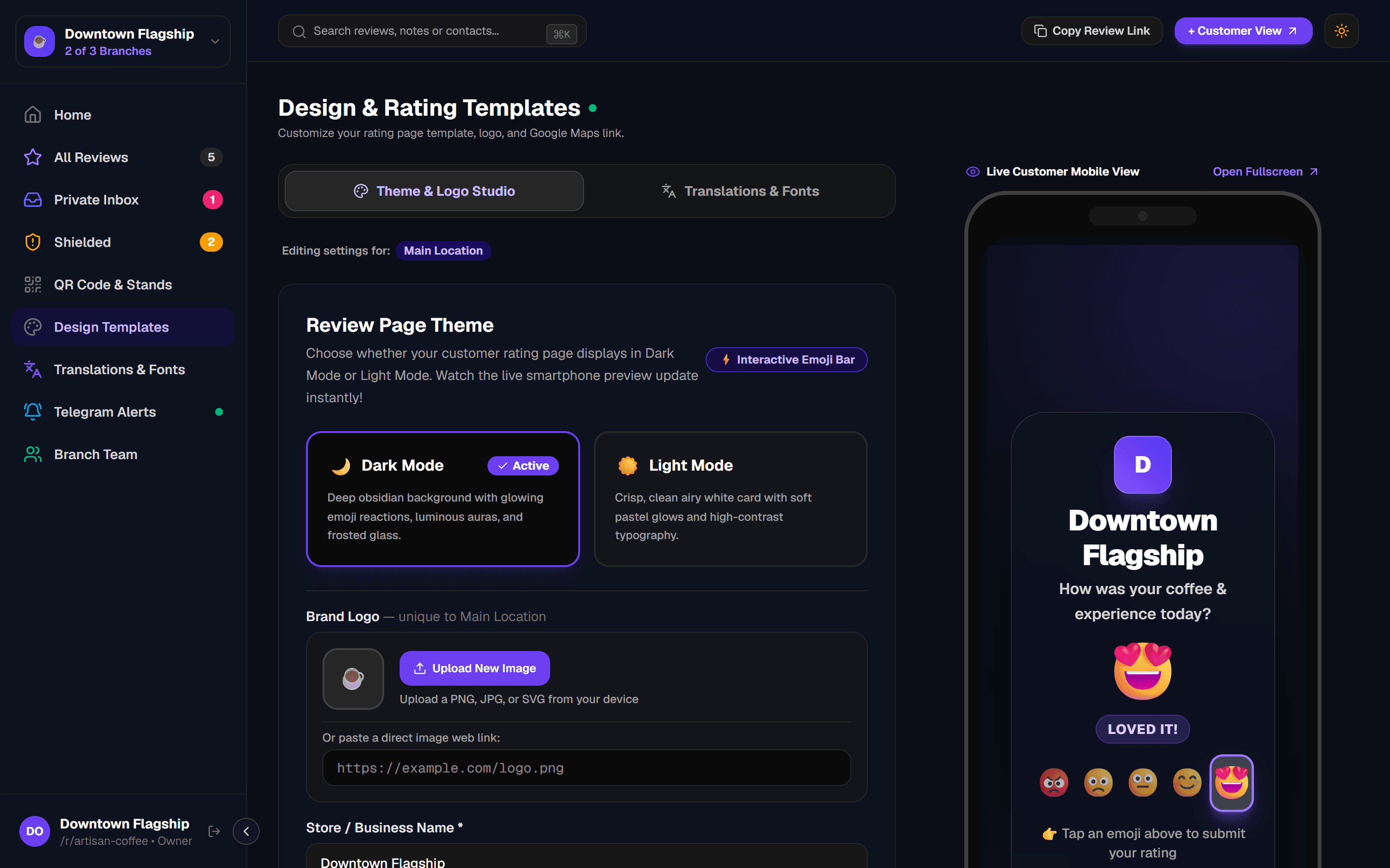 GetReview Dashboard — Design Templates Studio