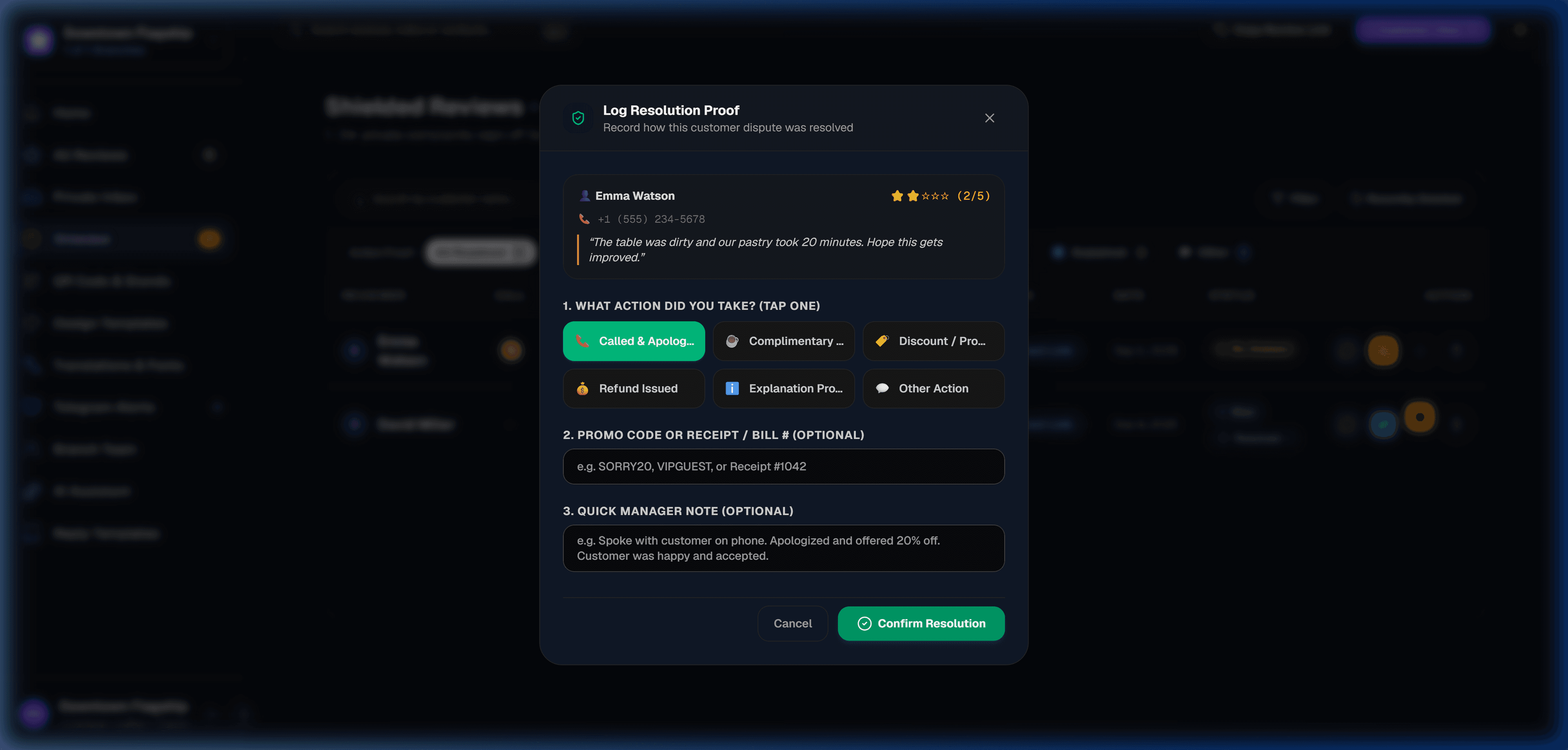 Log Resolution Proof Modal with Action Badges